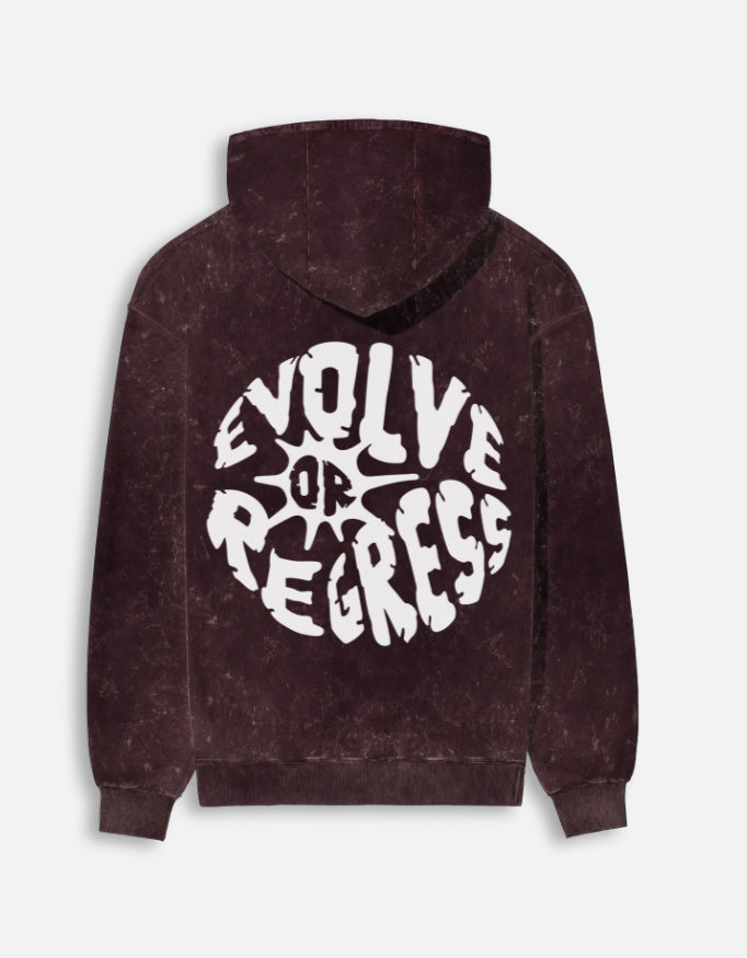 Daily Chaos Hoodie Maroon Back – Evolve or Regress Bold Back Print