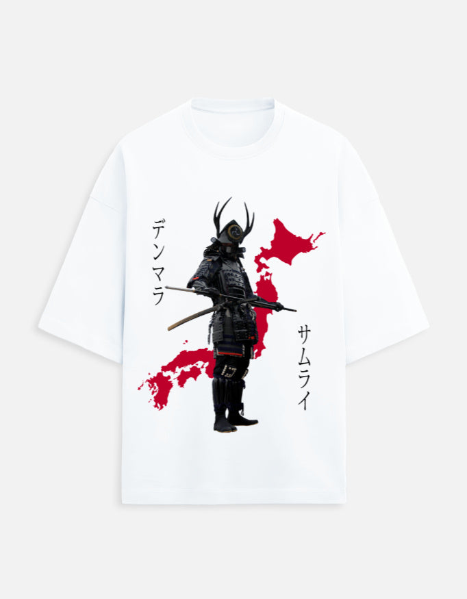 Silent Edge Tee White Front – Samurai Print Minimal Style