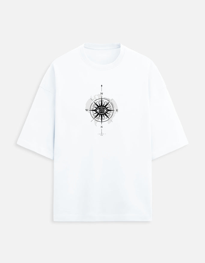 Manipulator Tee White Front – Eye & Compass Graphic Print