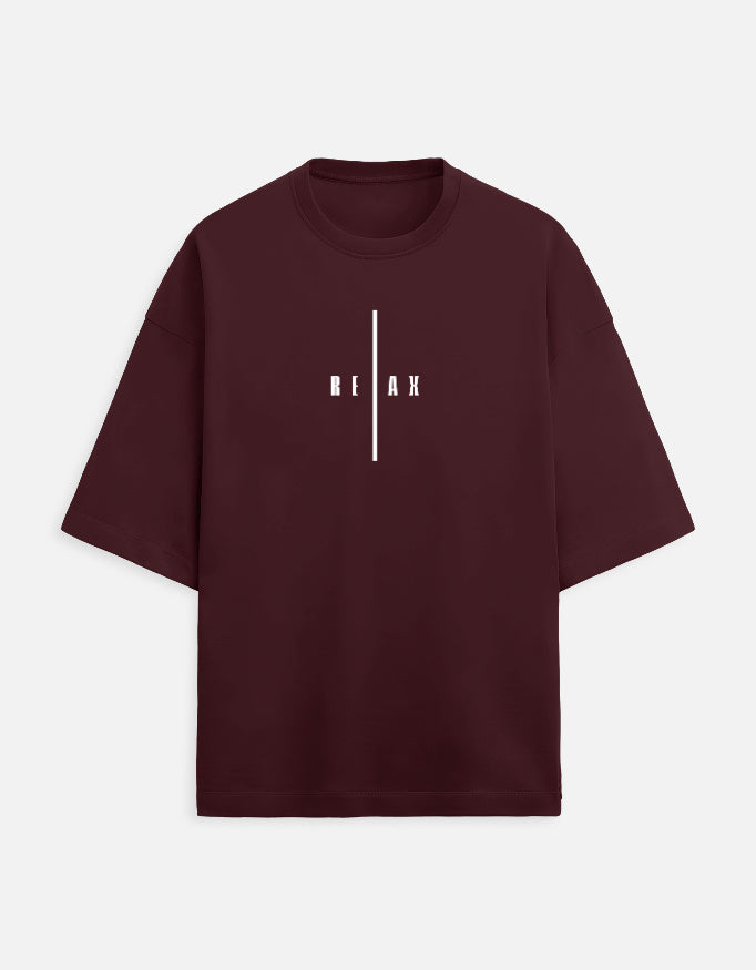 Zen Stretch Tee Maroon Front – RELAX Front Print