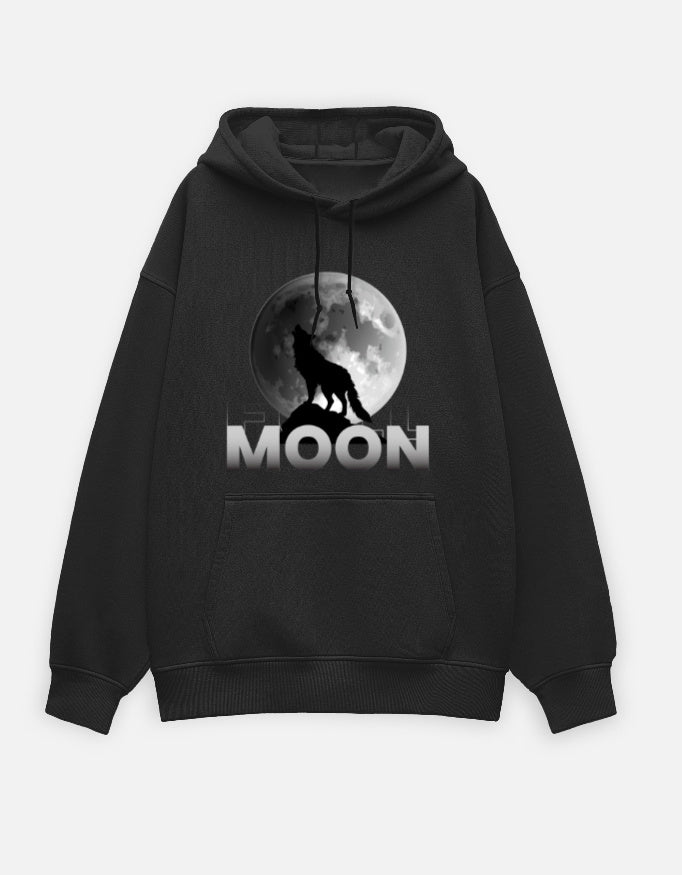 Night Alpha Hoodie Black Front – Oversized Bold Front Wolf Graphic