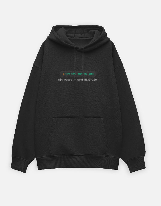 Black Oversized Hoodie — “git reset ~hard HEAD-100” by Denmara