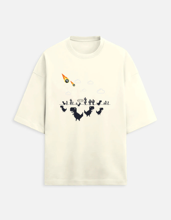 Off-White Oversized Tee — “Game Over” Chrome Dino Race by Denmara
