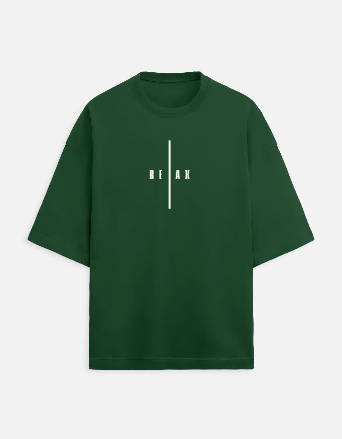 Zen Stretch Tee Bottle Green Front – RELAX Front Print